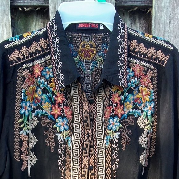 Johnny Was Dress Duster Cover up black embroidered - Picture 12 of 12